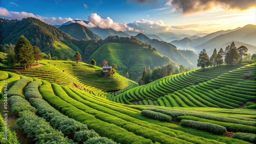 Scenic landscape with tea plantation on Alishan mountain in Taiwan Scenic landscape with tea plantation on Alishan mountain in Taiwan