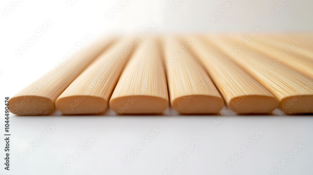 Close-up of natural wooden chopsticks on a white background.