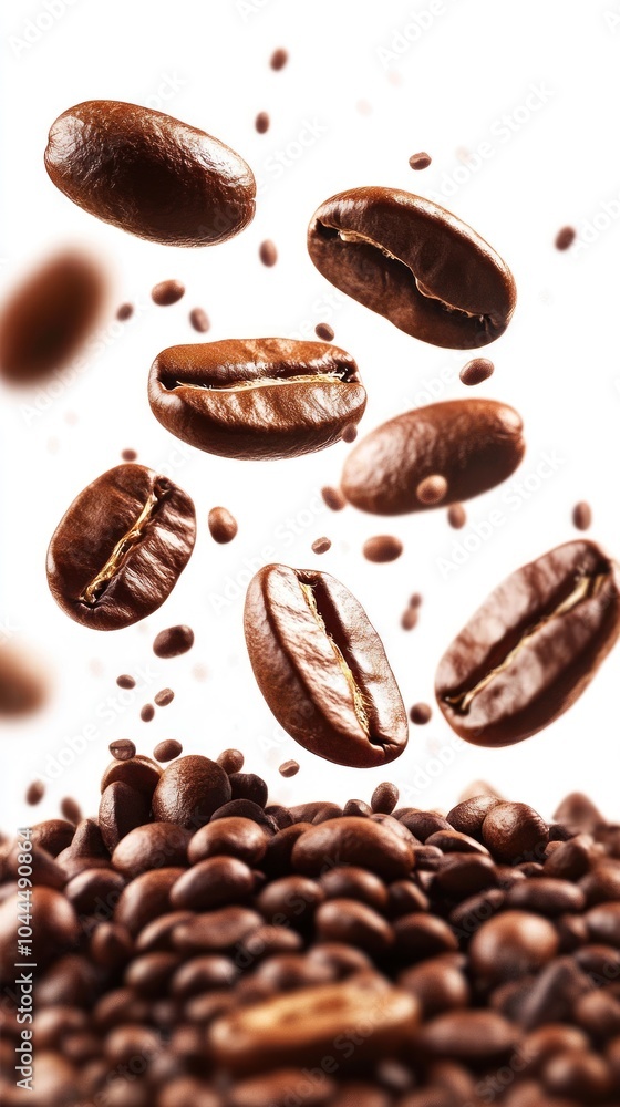 A dynamic arrangement of coffee beans, showcasing their rich texture and color. A dynamic arrangement of coffee beans, showcasing their rich texture and color.