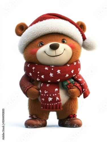 Teddy Bear in Santa Hat and Scarf