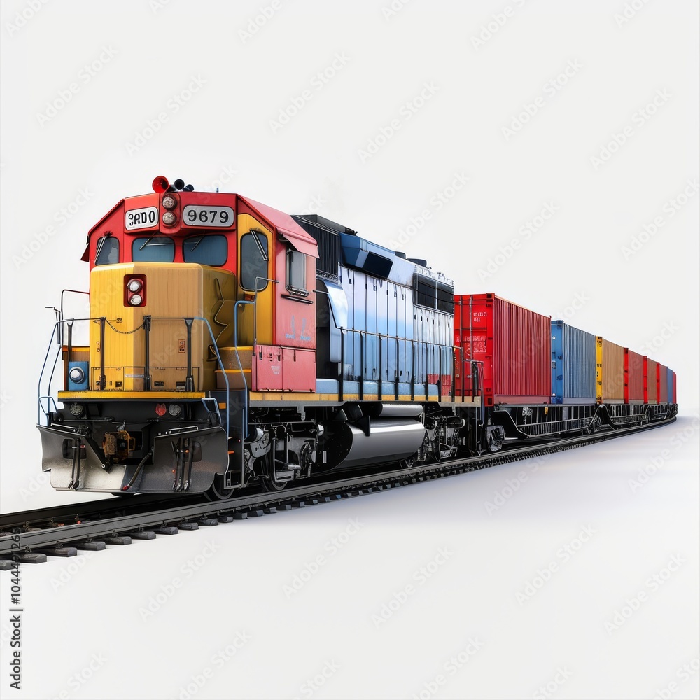 Colorful 3D Train Model with Cargo Containers Colorful 3D Train Model with Cargo Containers