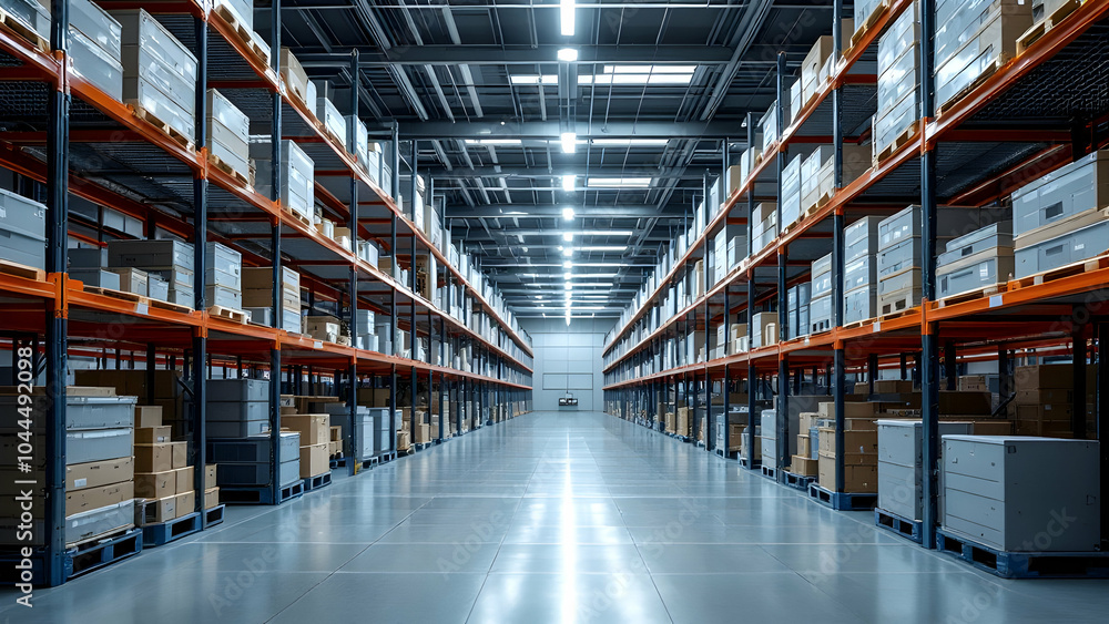 Modern Warehouse Interior with Organized Storage Racks Modern Warehouse Interior with Organized Storage Racks