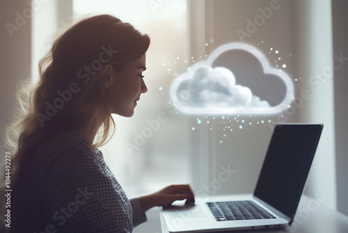 Woman Working with Cloud Computing