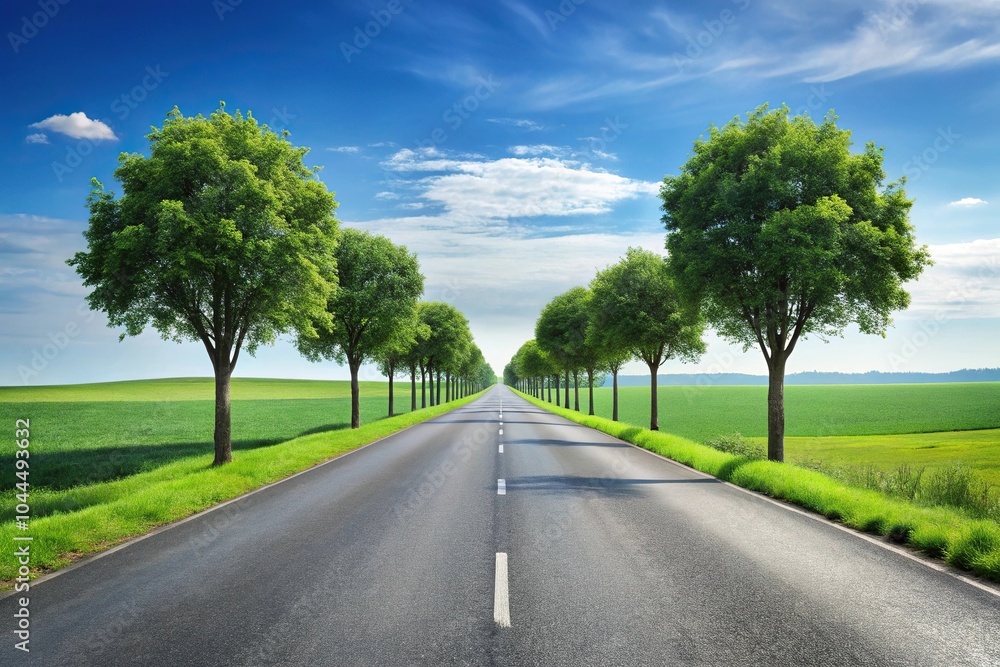 Scenic road with grass and trees Scenic road with grass and trees