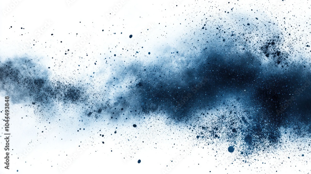 Abstract blue and black splatter resembling cosmic dust or smoke on a white background. Abstract blue and black splatter resembling cosmic dust or smoke on a white background.