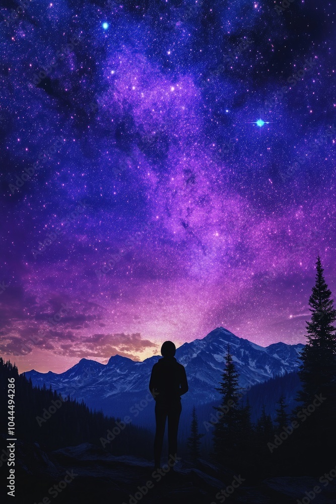 Person gazing up at night sky Person gazing up at night sky