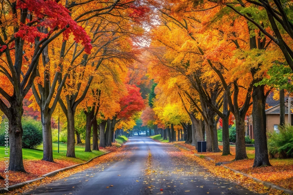 Scenic street with colorful autumn leaves Scenic street with colorful autumn leaves