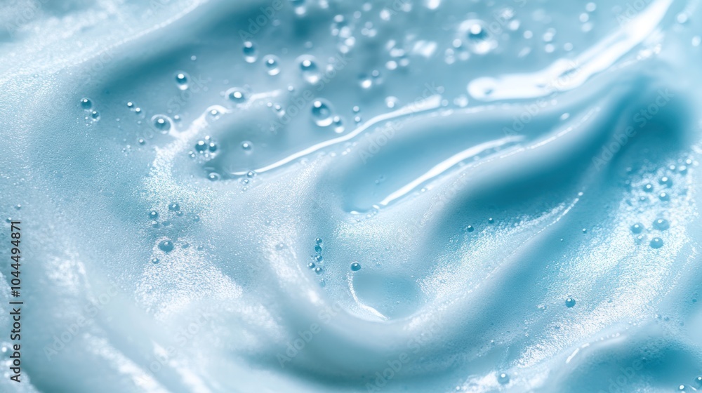 Close-up of a frothy, light blue liquid with bubbles and swirls. Close-up of a frothy, light blue liquid with bubbles and swirls.