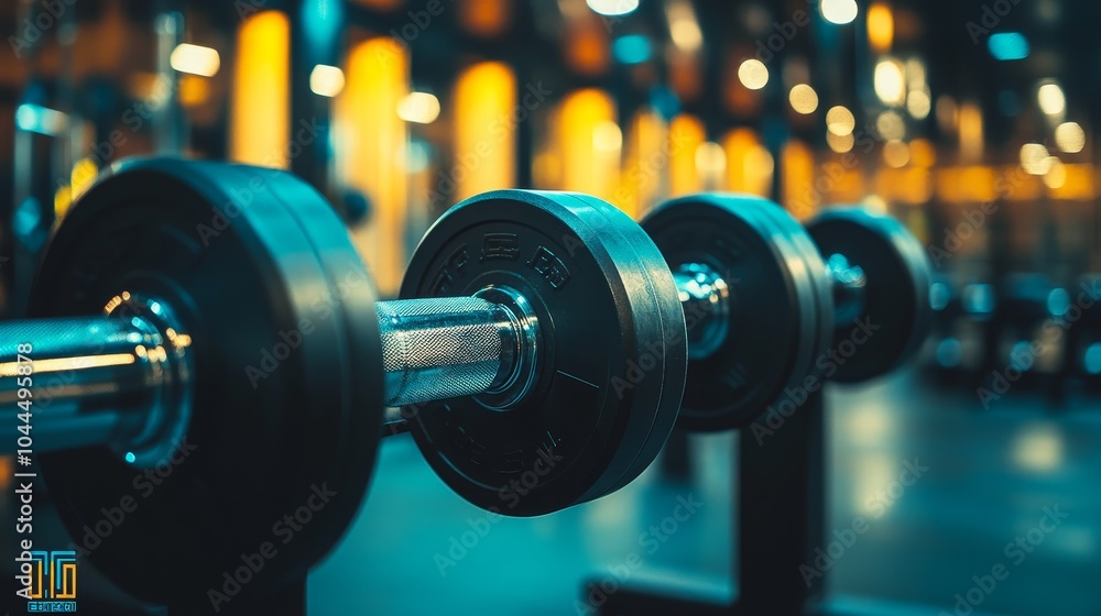 A close-up of dumbbells in a gym, showcasing fitness equipment for strength training.