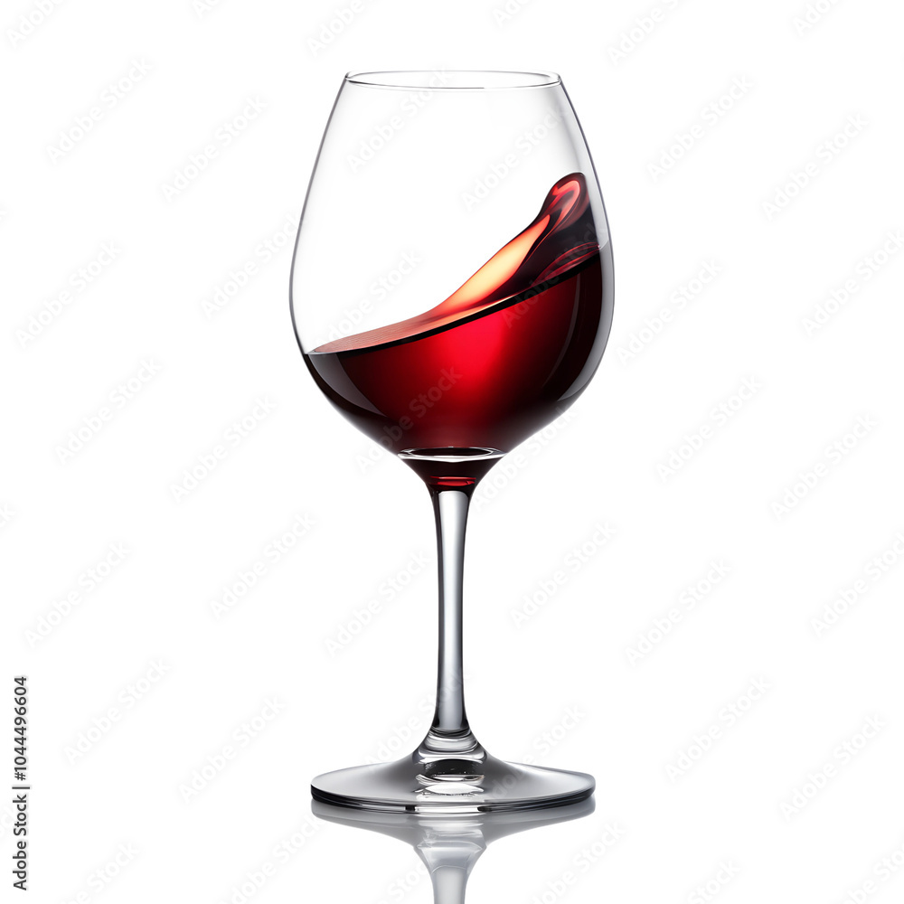 Clear wine glass with a half-pour of red wine, reflective glass, isolated on a transparent background Clear wine glass with a half-pour of red wine, reflective glass, isolated on a transparent background