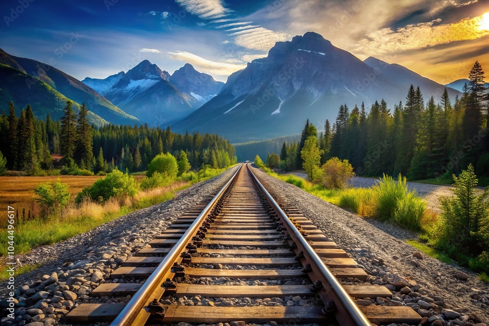 Fototapeta premium Scenic train track with mountains