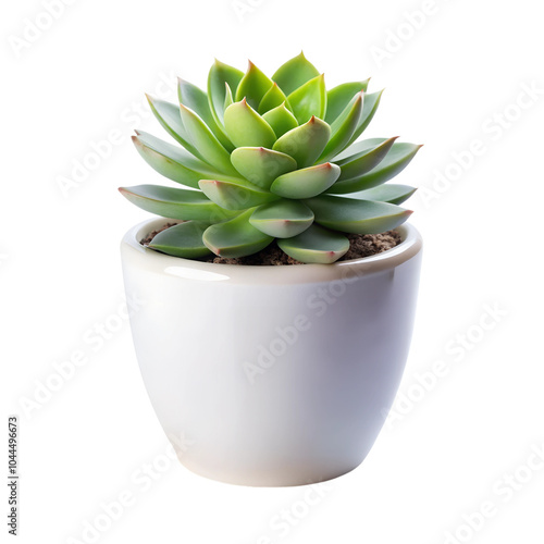 Potted succulent plant in a simple white ceramic pot, isolated on a transparent background