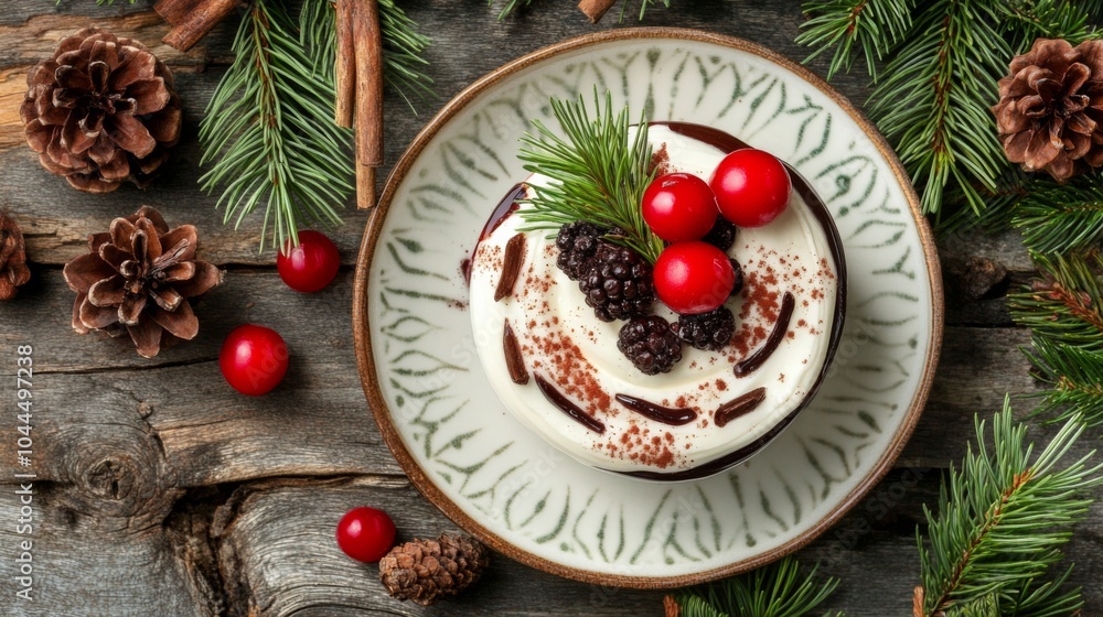 Intricate Dessert Presentation on Rustic Plate Intricate Dessert Presentation on Rustic Plate
