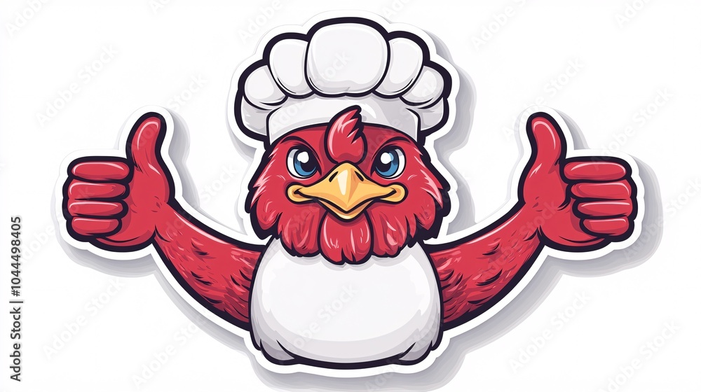 Fototapeta premium Cartoon cute cock wear a chef's hat giving two thumbs up, suitable for a sticker.