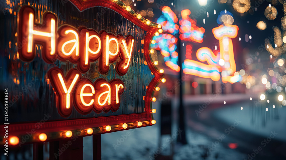 Happy New Year Neon Sign Festive City Lights Happy New Year Neon Sign Festive City Lights