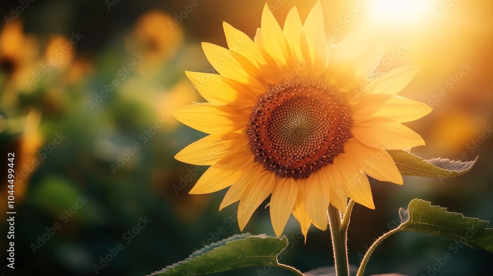 Fototapeta premium A vibrant sunflower basking in sunlight, surrounded by lush greenery.