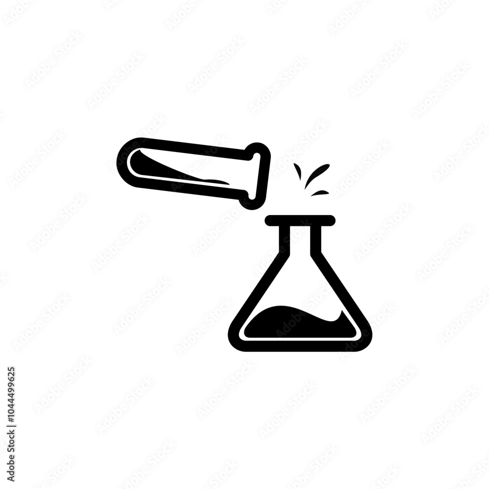 Symbol of lab tube flask, test tube. Chemical liquid being poured. Symbol of lab tube flask, test tube. Chemical liquid being poured.