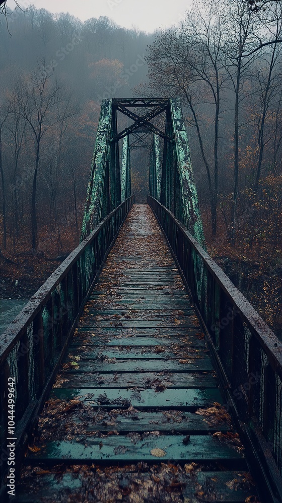A Rustic Bridge Through the Misty Forest A Rustic Bridge Through the Misty Forest