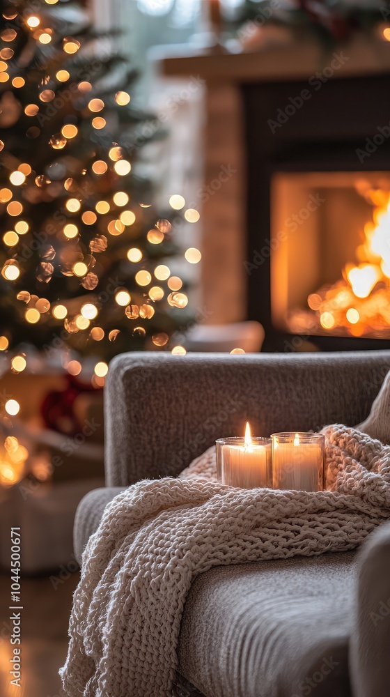 Obraz premium Cozy Living Room with Roaring Fire and Soft Textures