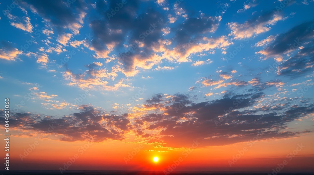 Fototapeta premium A vibrant sunset with colorful clouds illuminating the sky.