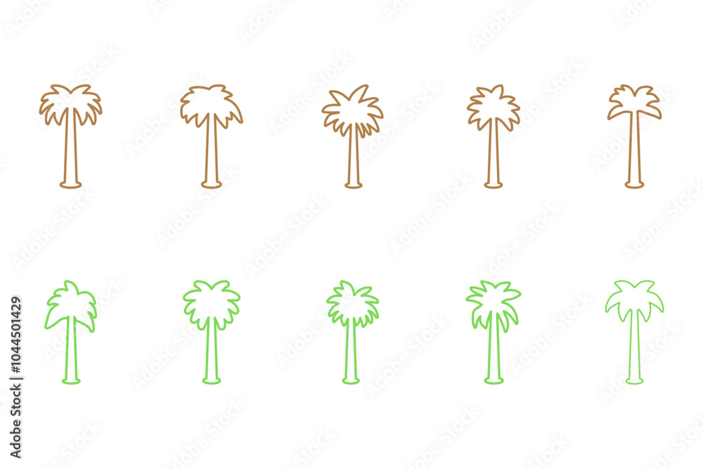 Simple coconut tree outline design set Simple coconut tree outline design set