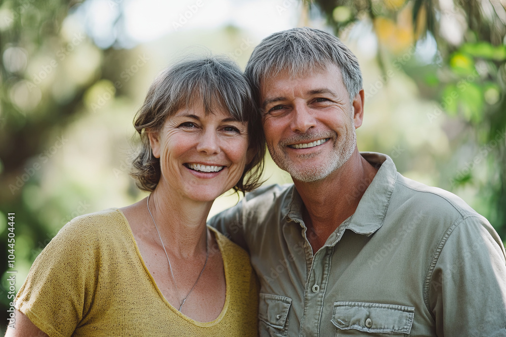 Portrait of a smiling couple in a natural outdoor setting Portrait of a smiling couple in a natural outdoor setting