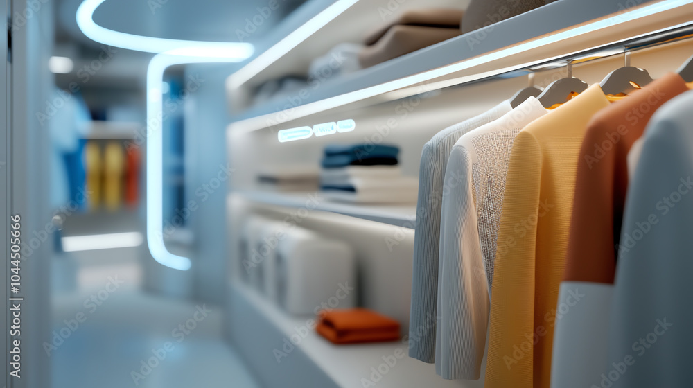 Modern retail space showcasing stylish apparel in a sleek environment Modern retail space showcasing stylish apparel in a sleek environment
