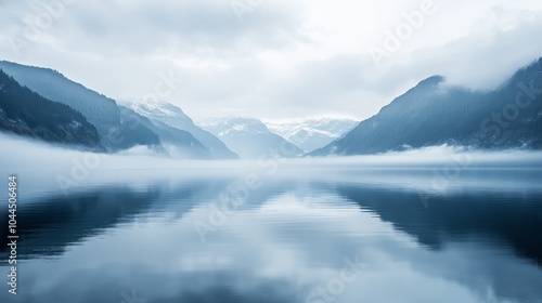 Wallpaper Mural Serene mountain lake surrounded by misty peaks, reflecting a tranquil atmosphere. Torontodigital.ca