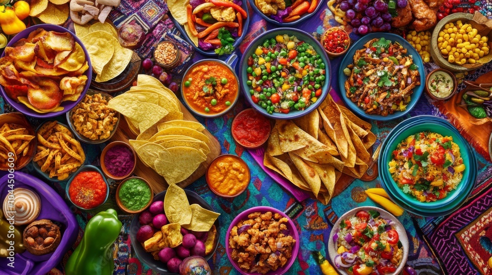Vibrant International Dishes in Festive Display Vibrant International Dishes in Festive Display