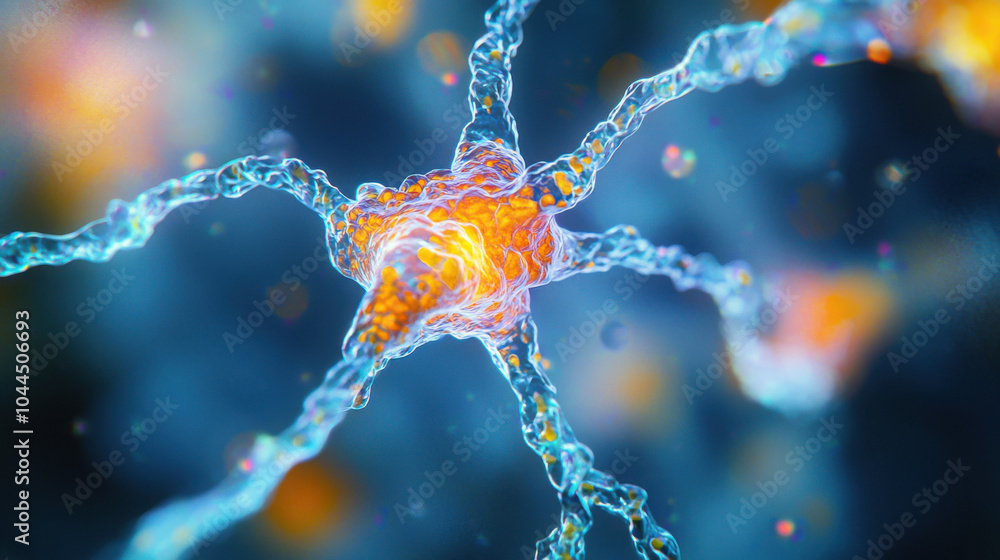 Microscopic View of a Neuron with Glowing Nucleus Microscopic View of a Neuron with Glowing Nucleus