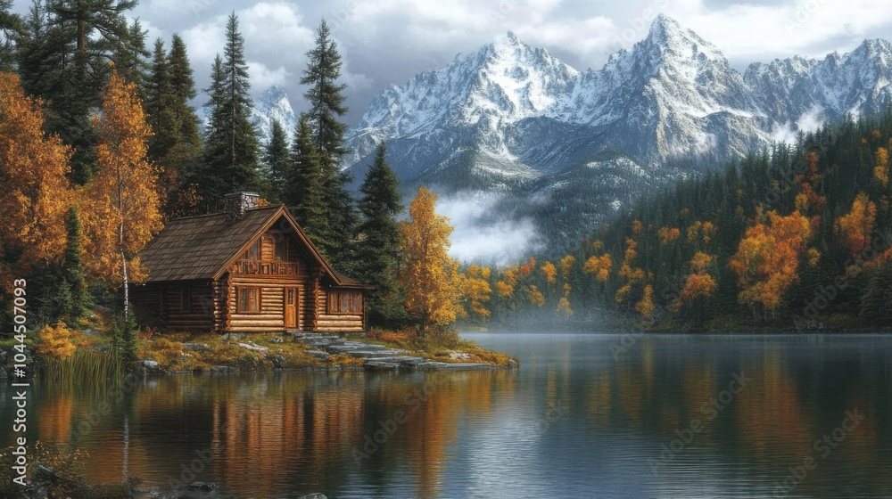 Peaceful lakeside cabin with rustic charm and scenic views. Featuring a cozy retreat and natural surroundings. Highlighting tranquility and rustic appeal. Ideal for travel and rustic decor magazines. Peaceful lakeside cabin with rustic charm and scenic views. Featuring a cozy retreat and natural surroundings. Highlighting tranquility and rustic appeal. Ideal for travel and rustic decor magazines.
