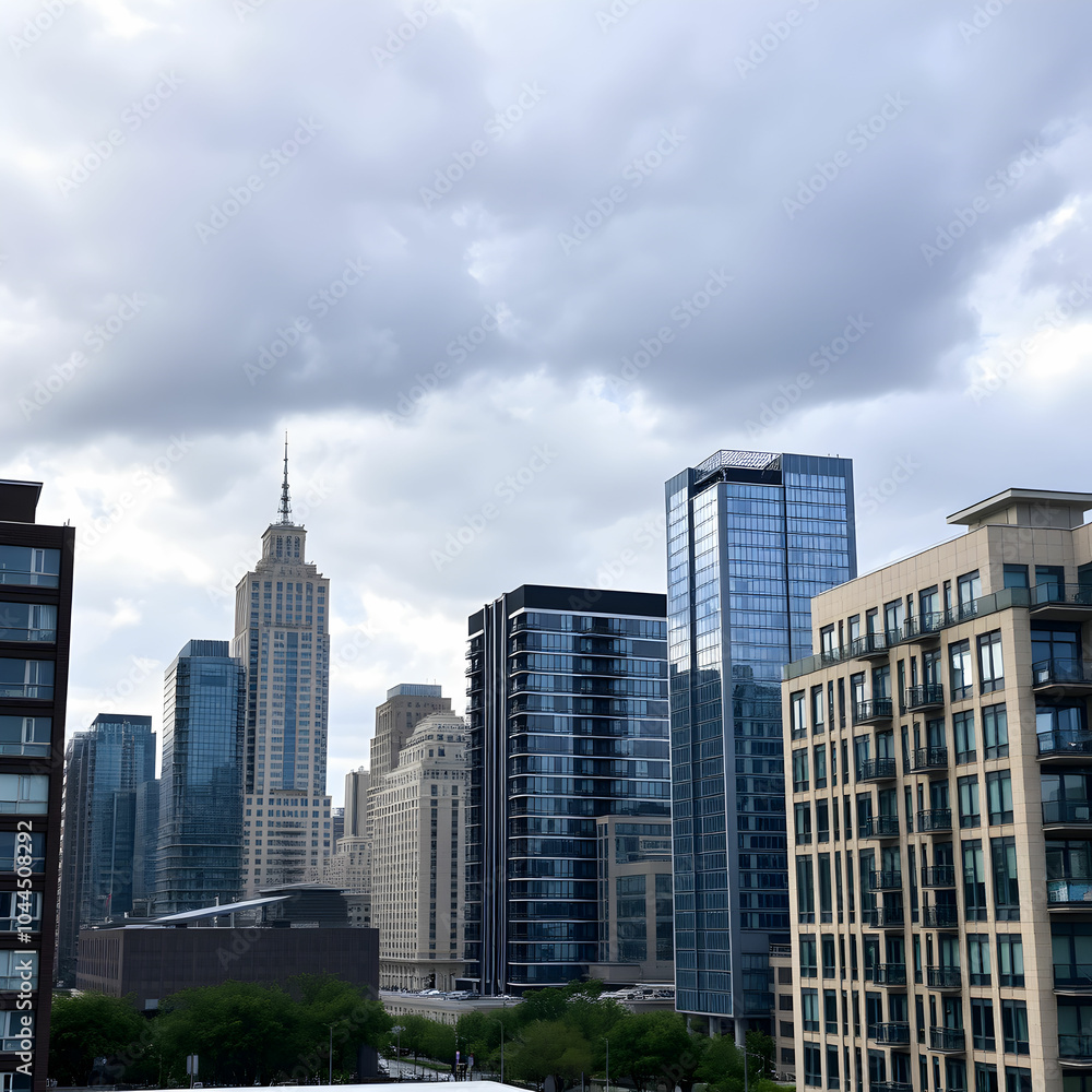Modern buildings in city against cloudy sky Modern buildings in city against cloudy sky
