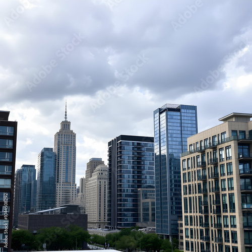 Modern buildings in city against cloudy sky