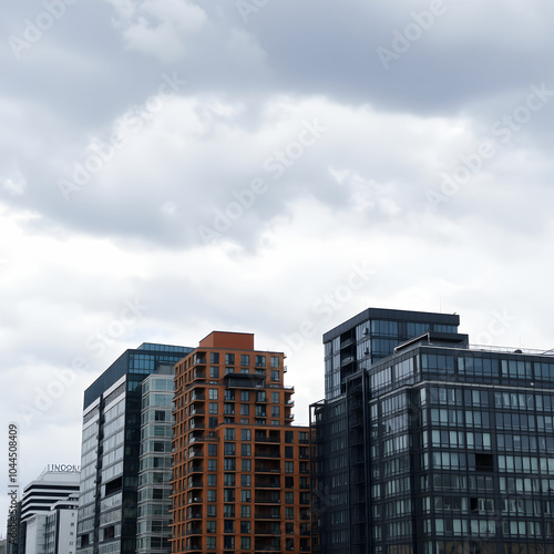 Modern buildings in city against cloudy sky