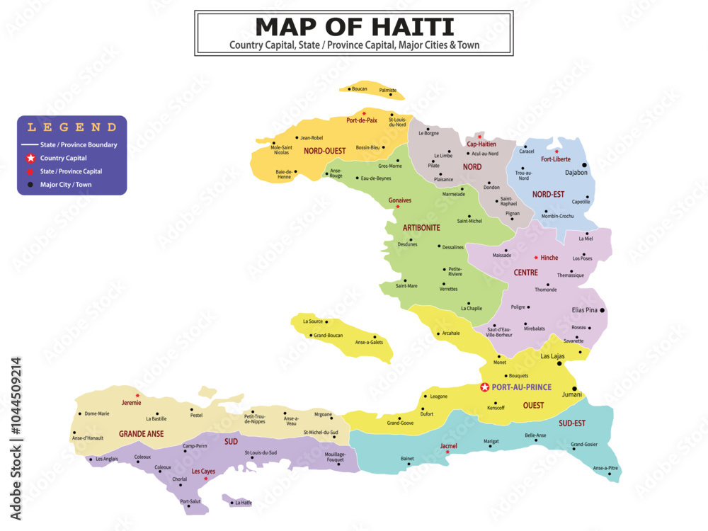 Obraz premium American Countries Geography Political map. Political map of country with capital, province or state capital, major cities and town.