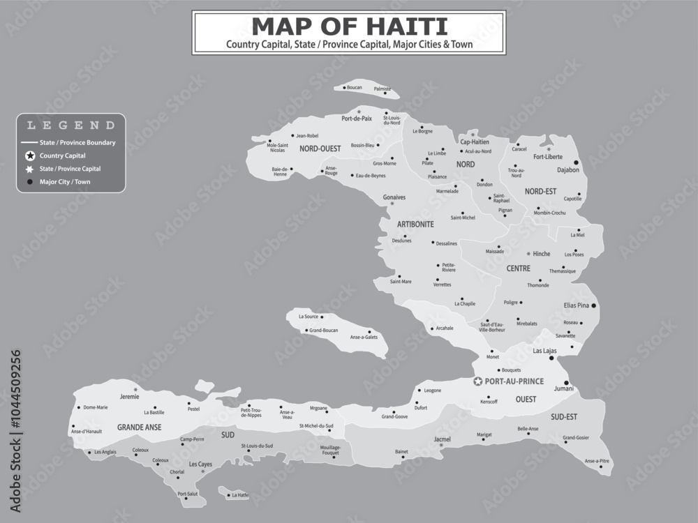 Obraz premium American Countries Geography Political map. Political map of country with capital, province or state capital, major cities and town.