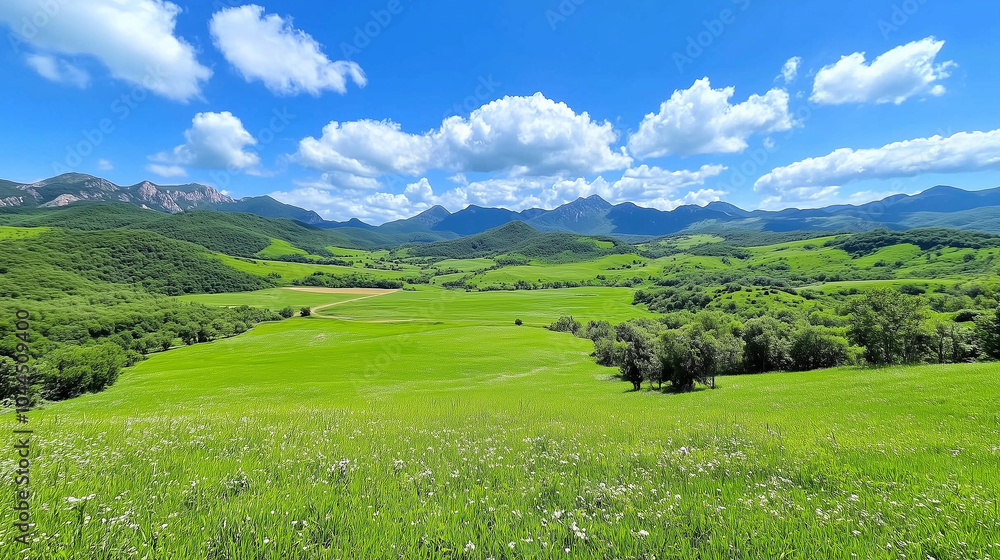 Obraz premium Serene Meadow with Majestic Mountains