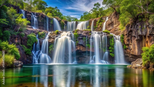 Scenic view of the symmetrical Wujal Wujal Falls on the Bloomfield River