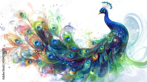 Wallpaper Mural vibrant, fantastical peacock with feathers that resemble swirling quantum patterns in shades of blue, green, and purple. Torontodigital.ca