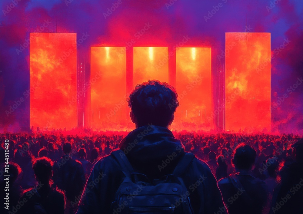 Person attending an outdoor music festival in summer. Featuring a concert stage, crowd, and summer evening. Emphasizing entertainment and social experience. Ideal for event and lifestyle blogs. Person attending an outdoor music festival in summer. Featuring a concert stage, crowd, and summer evening. Emphasizing entertainment and social experience. Ideal for event and lifestyle blogs.