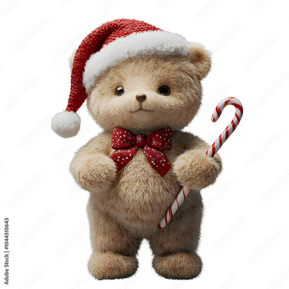 Festive Teddy Bear in Santa Hat with Candy Cane Festive Teddy Bear in Santa Hat with Candy Cane