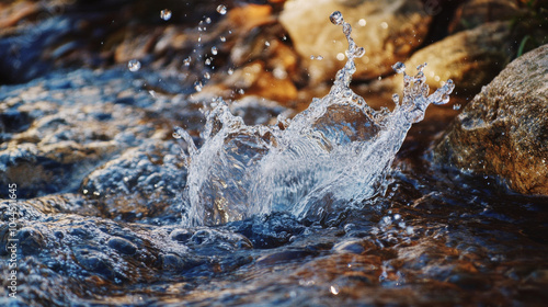 Crystal-clear blue water bursts into a splash, capturing the energy and beauty of nature. Ideal for showcasing purity and promoting products related to nature.