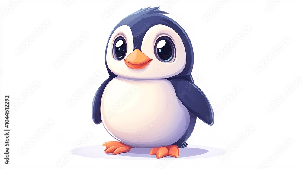 A cute cartoon penguin in the snow enjoying winter fun and Christmas in Antarctica A cute cartoon penguin in the snow enjoying winter fun and Christmas in Antarctica