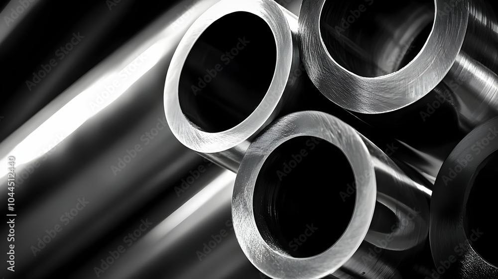 Close-up of Stainless Steel Pipes on Black Background Close-up of Stainless Steel Pipes on Black Background