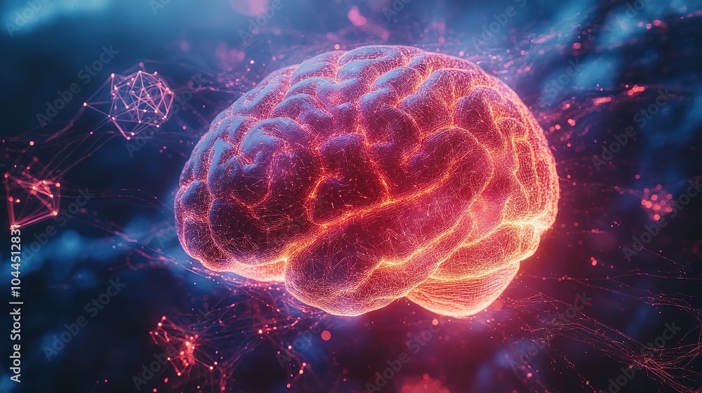 brain emitting soft, glowing waves of energy, surrounded by healing symbols brain emitting soft, glowing waves of energy, surrounded by healing symbols