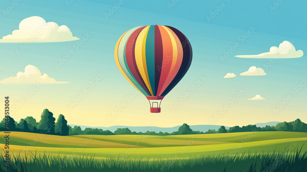 Fototapeta premium Hot Air Balloon Floating Over Green Field