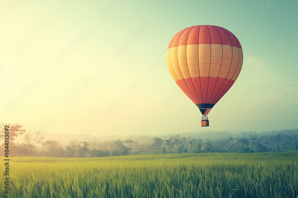 Obraz premium Hot Air Balloon Soaring Over a Field