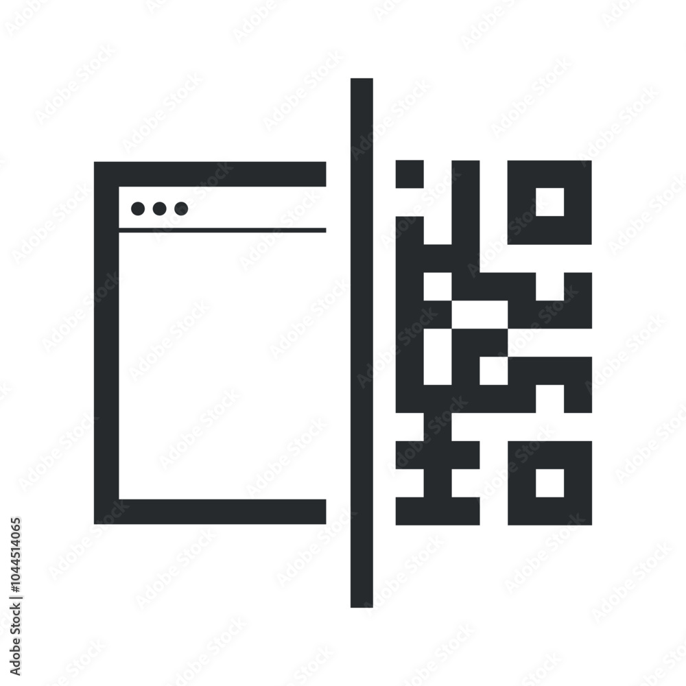 QR code scanning screen half internet retail black minimalist icon line vector illustration QR code scanning screen half internet retail black minimalist icon line vector illustration