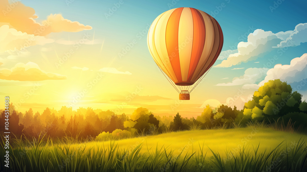 Obraz premium Hot Air Balloon Soaring Over a Meadow