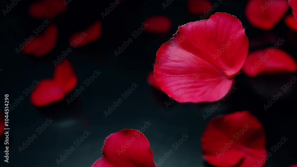 Graceful Red Rose Petals Dancing Against a Black Background Graceful Red Rose Petals Dancing Against a Black Background